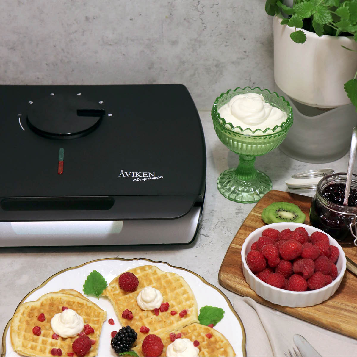 Åviken Elegance dubbelt våffeljärn 910 1600W svart