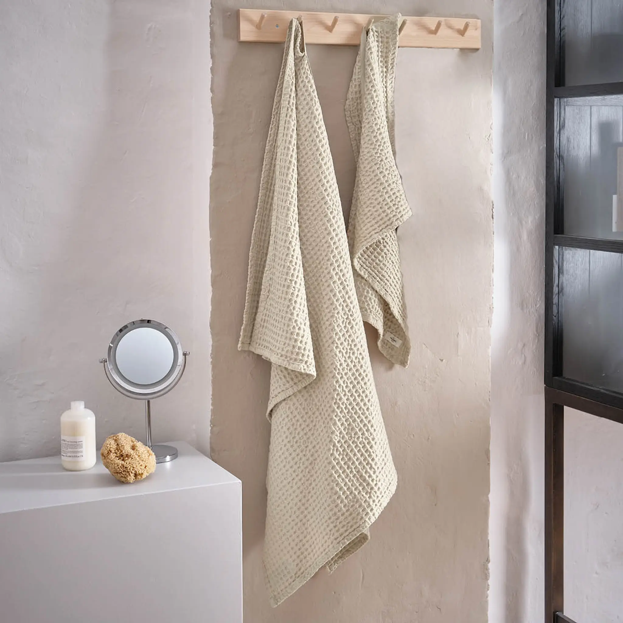 The Organic Company Big Waffle set med handduk och badlakan vit