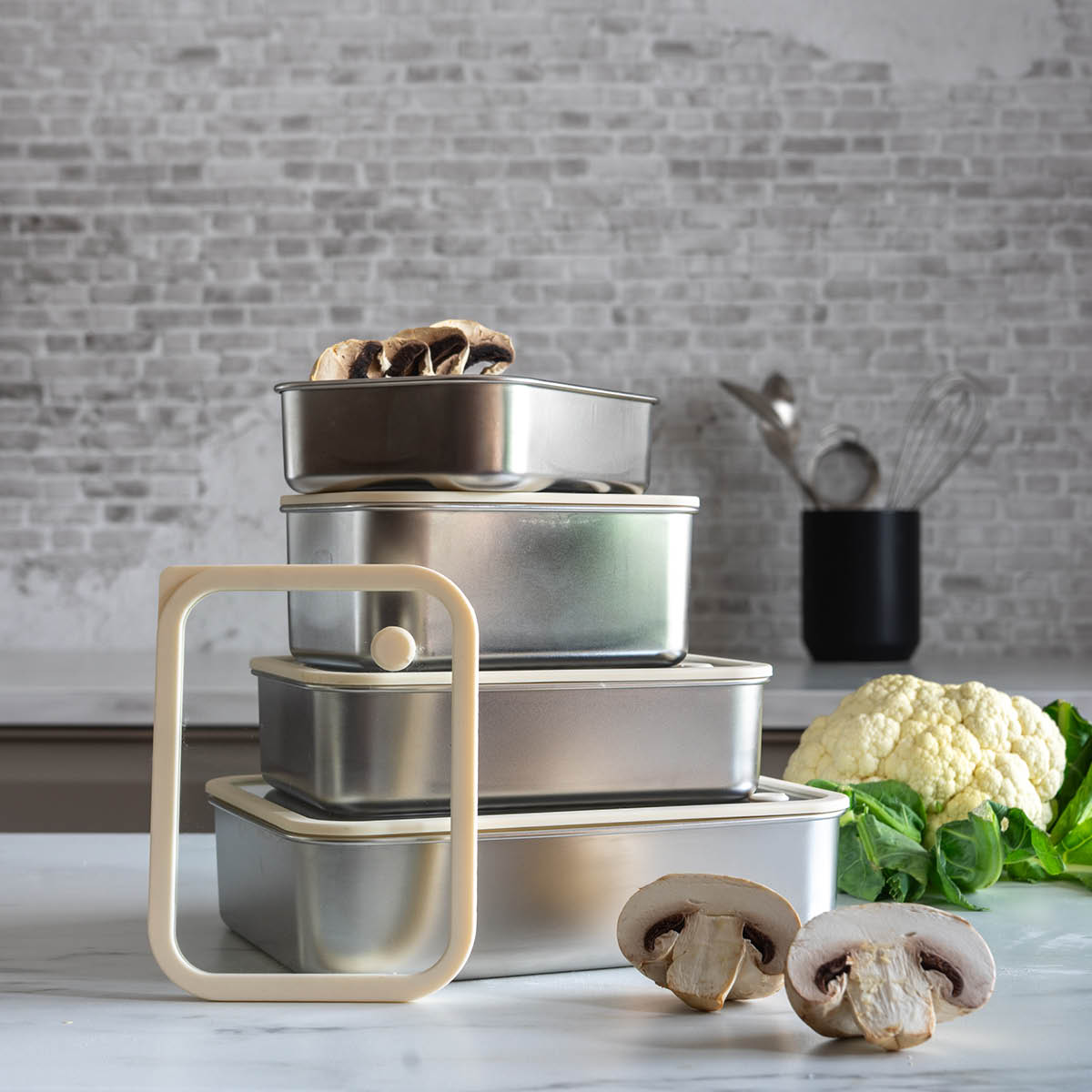 Modern House Smart Seal förvaringsburk 1,9 L stål/beige