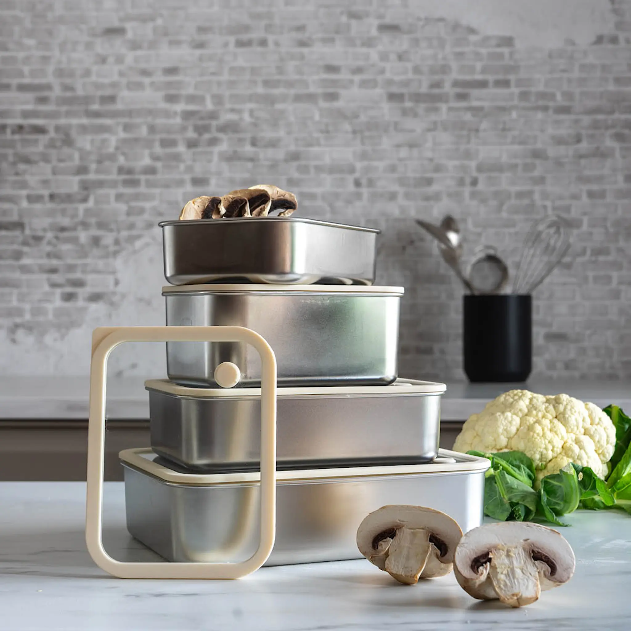 Modern House Smart Seal förvaringsburk 1,9 L stål/beige
