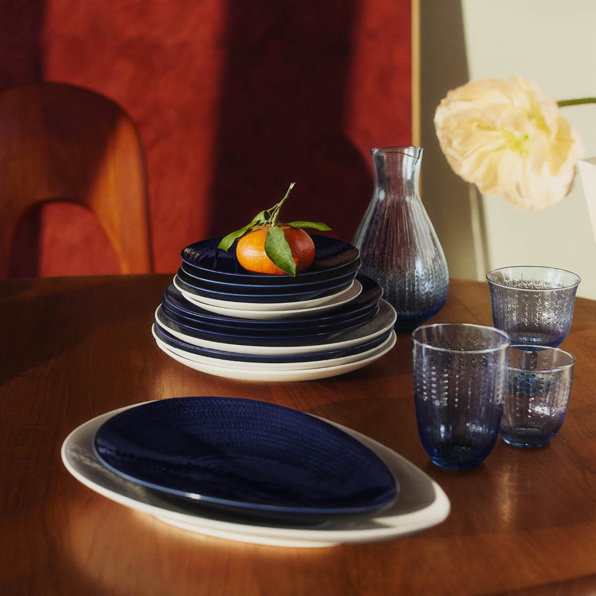 Rörstrand Swedish Grace glass m/stett 25 cl 2 stk blå