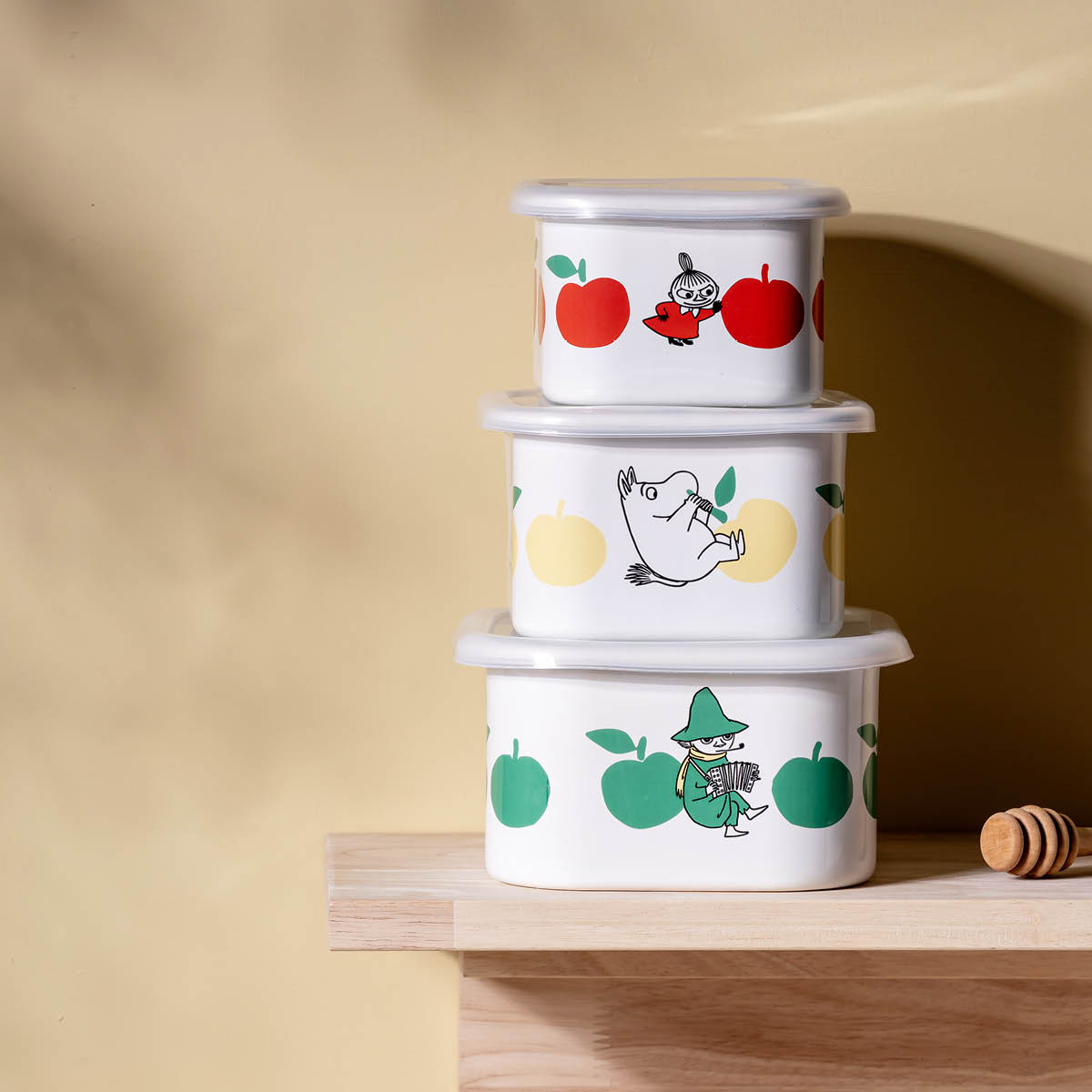 Muurla Mumin emaljburk med lock 1 L Glada Äpplen gul