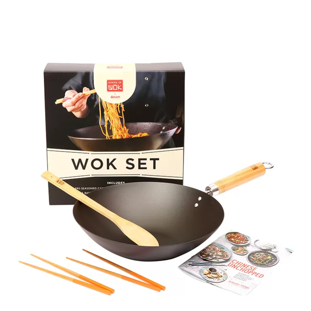 Dexam School of Wok Pre-seasoned wokset svart