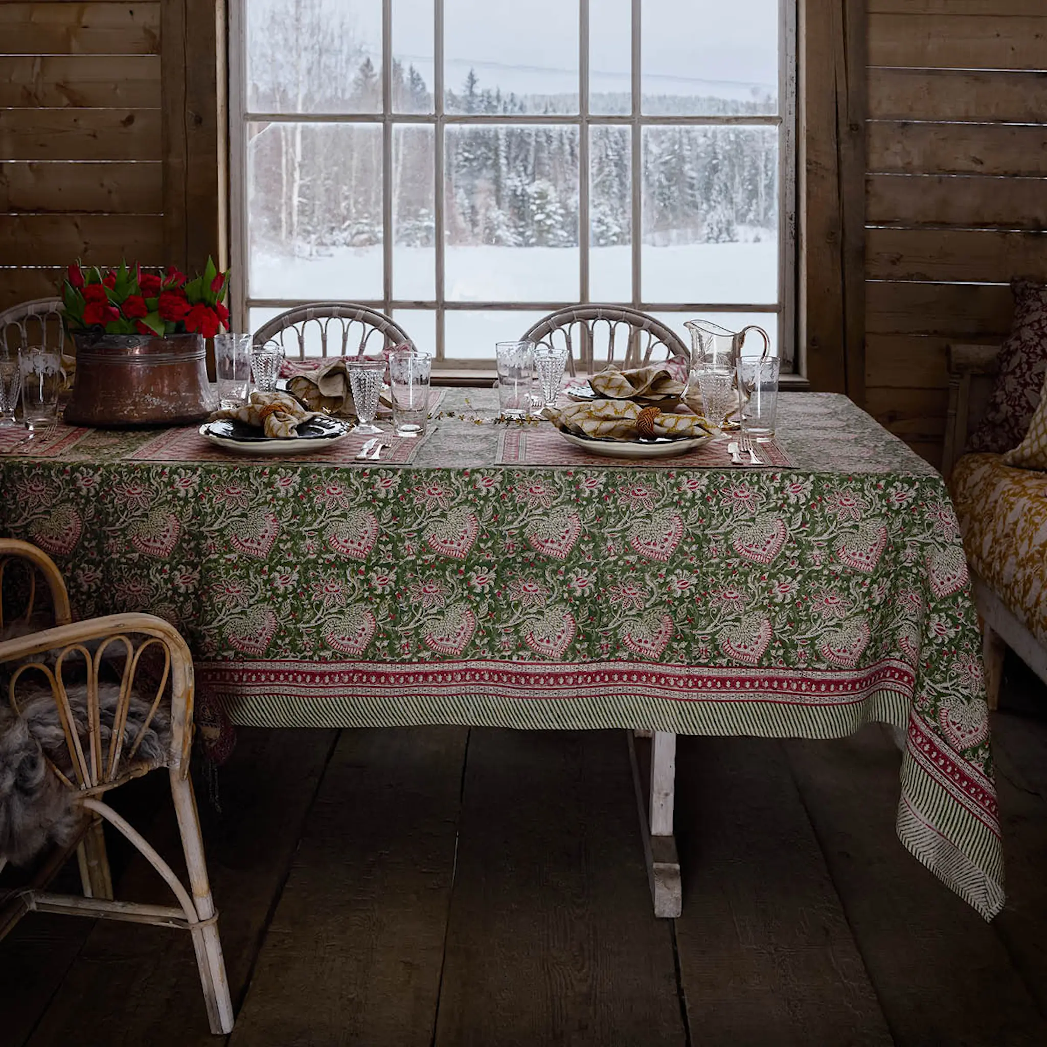 Chamois Oriental linneduk 150x350 cm grön