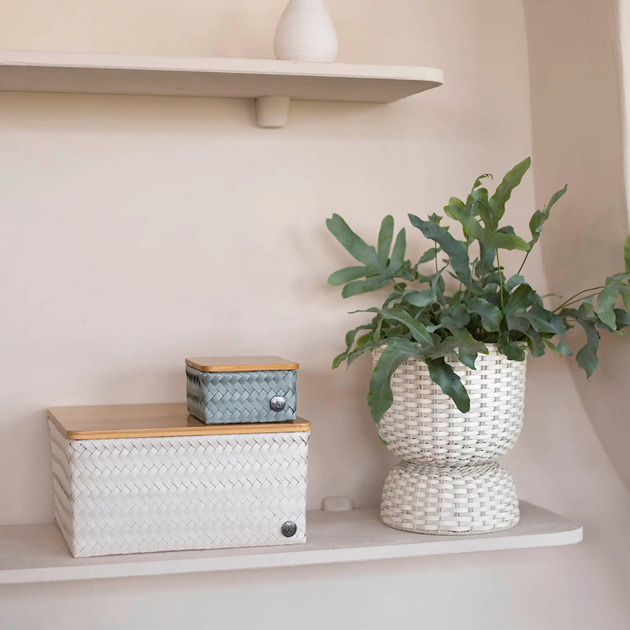 Handed By Top Fit stor oppbevaringskurv m/lokk 31x23x15 cm champagne