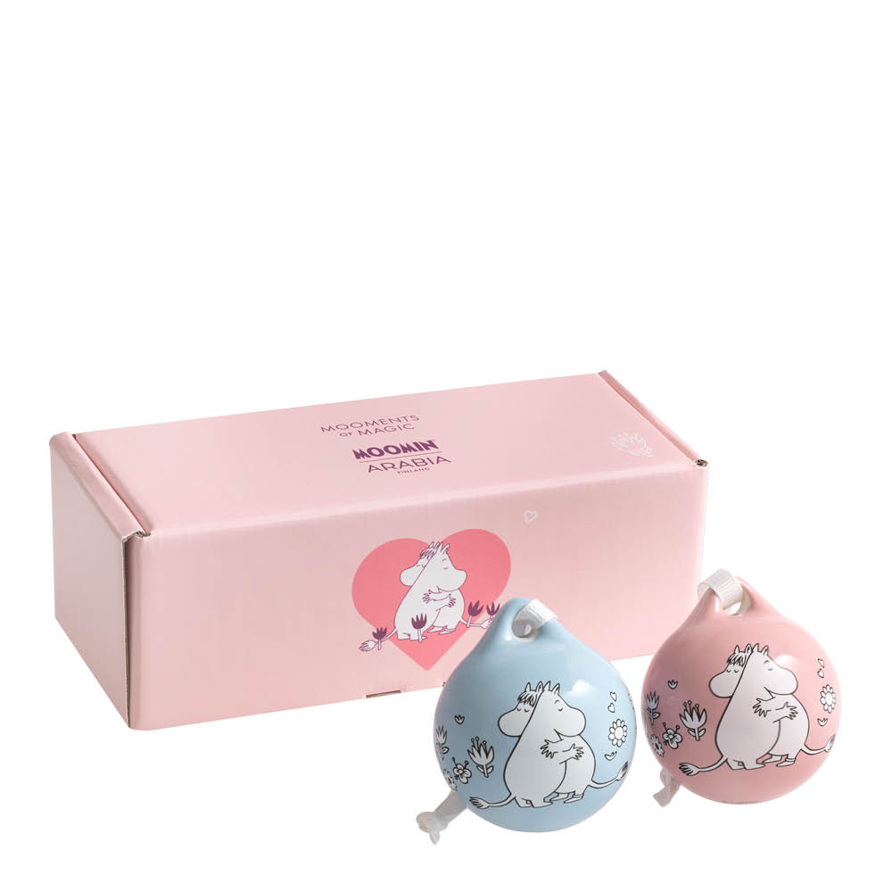 Moomin Arabia Mummi julekule 5 cm 2 stk Kjærlighetsgave rosa/blå