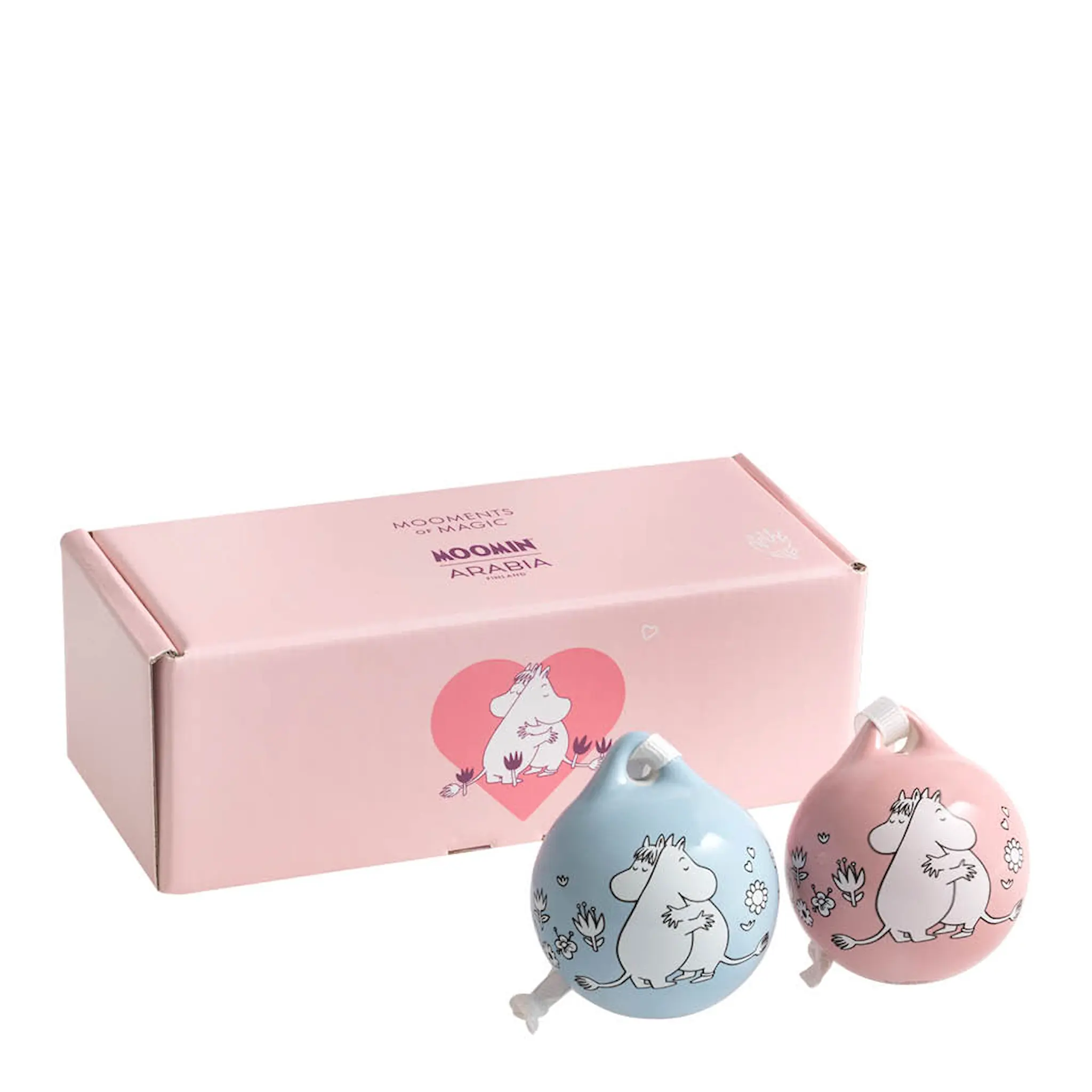 Moomin Arabia Mummi julekule 5 cm 2 stk Kjærlighetsgave rosa/blå