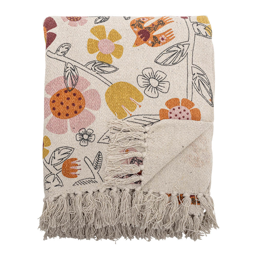 Bloomingville Vivielle pledd 160x130 cm blomster lys