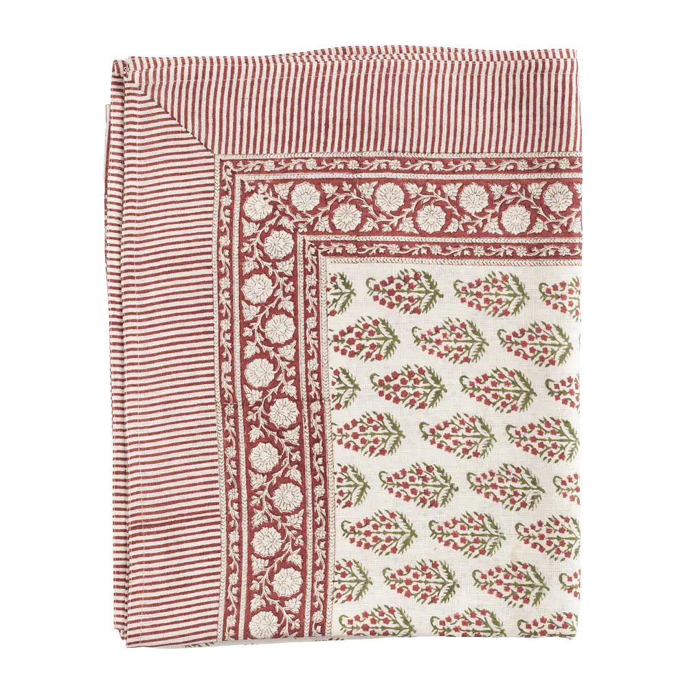 Persian Paisley Pellava pöytäliina 150x350 cm Punainen/Vihreä/Valkoinen