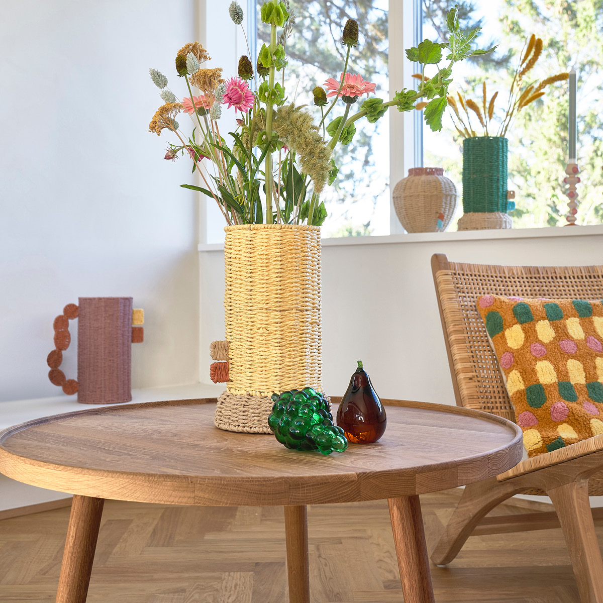 Villa Collection Styles vase m/ glassbeholder 17x28 cm lys gul