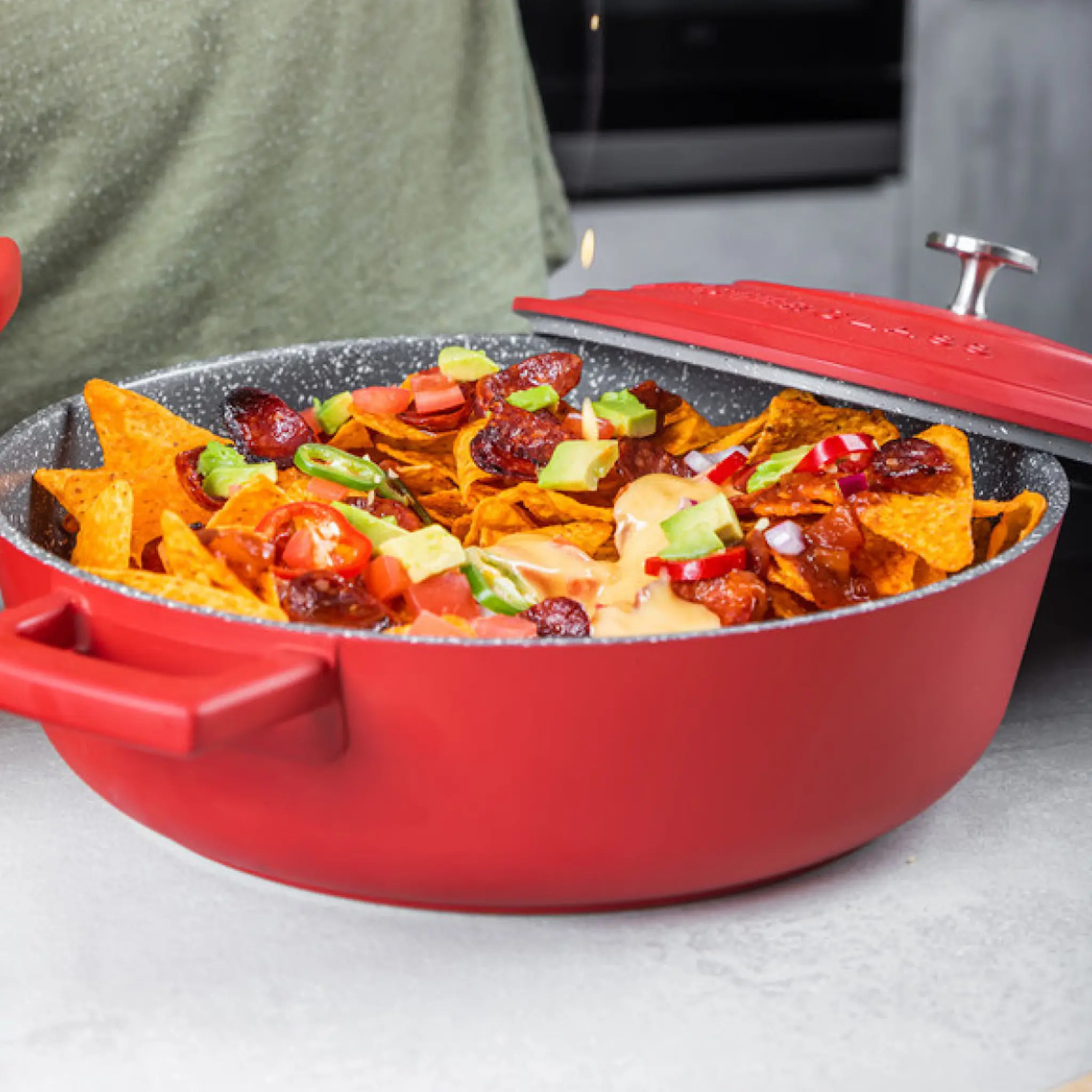 MasterClass Cast Aluminium låg gryta 4 L röd