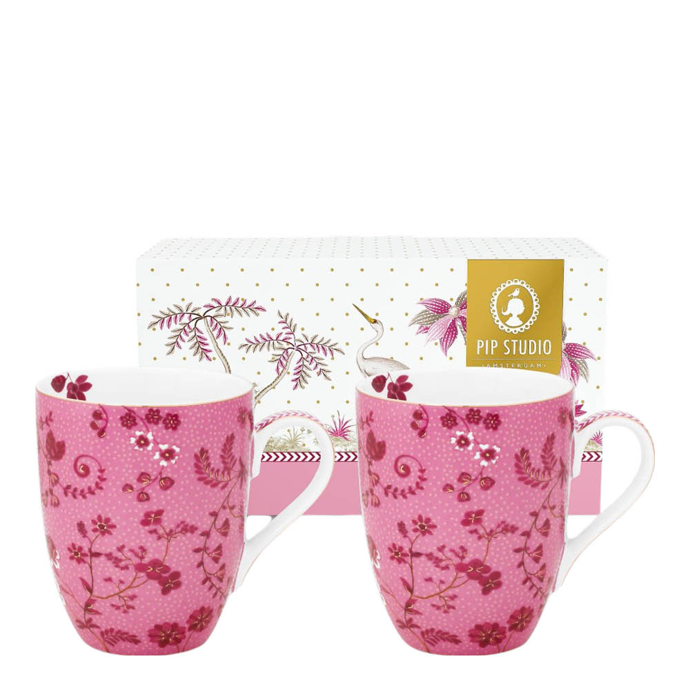 Pip Studio Jolie Flowers stor mugg 36,5 cl 2-pack rosa
