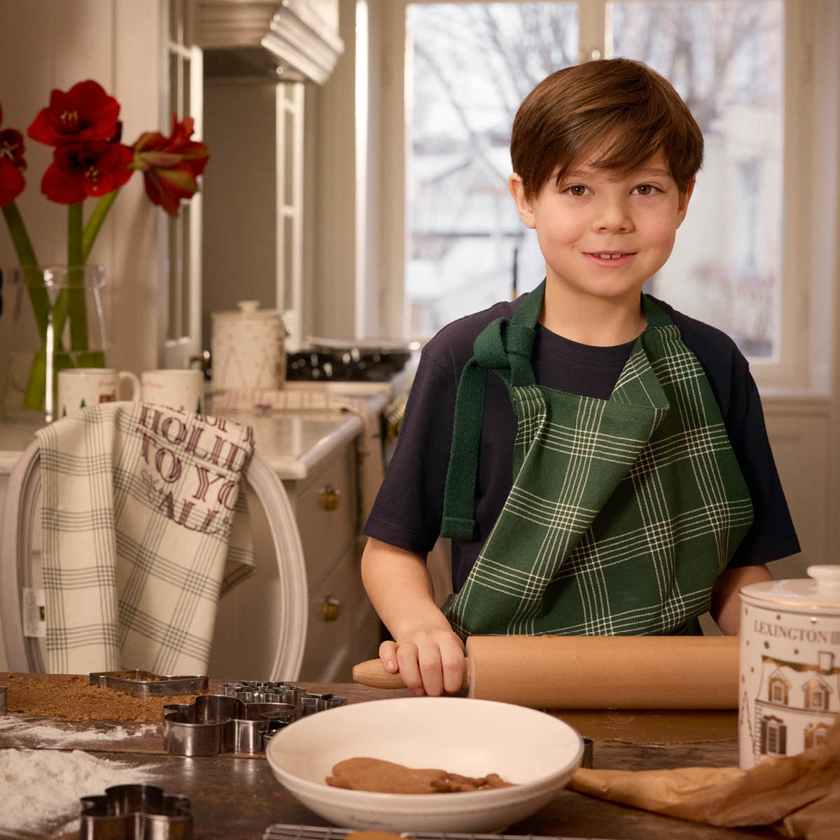 Lexington Forkle lin/bomull rutete grønn/hvit