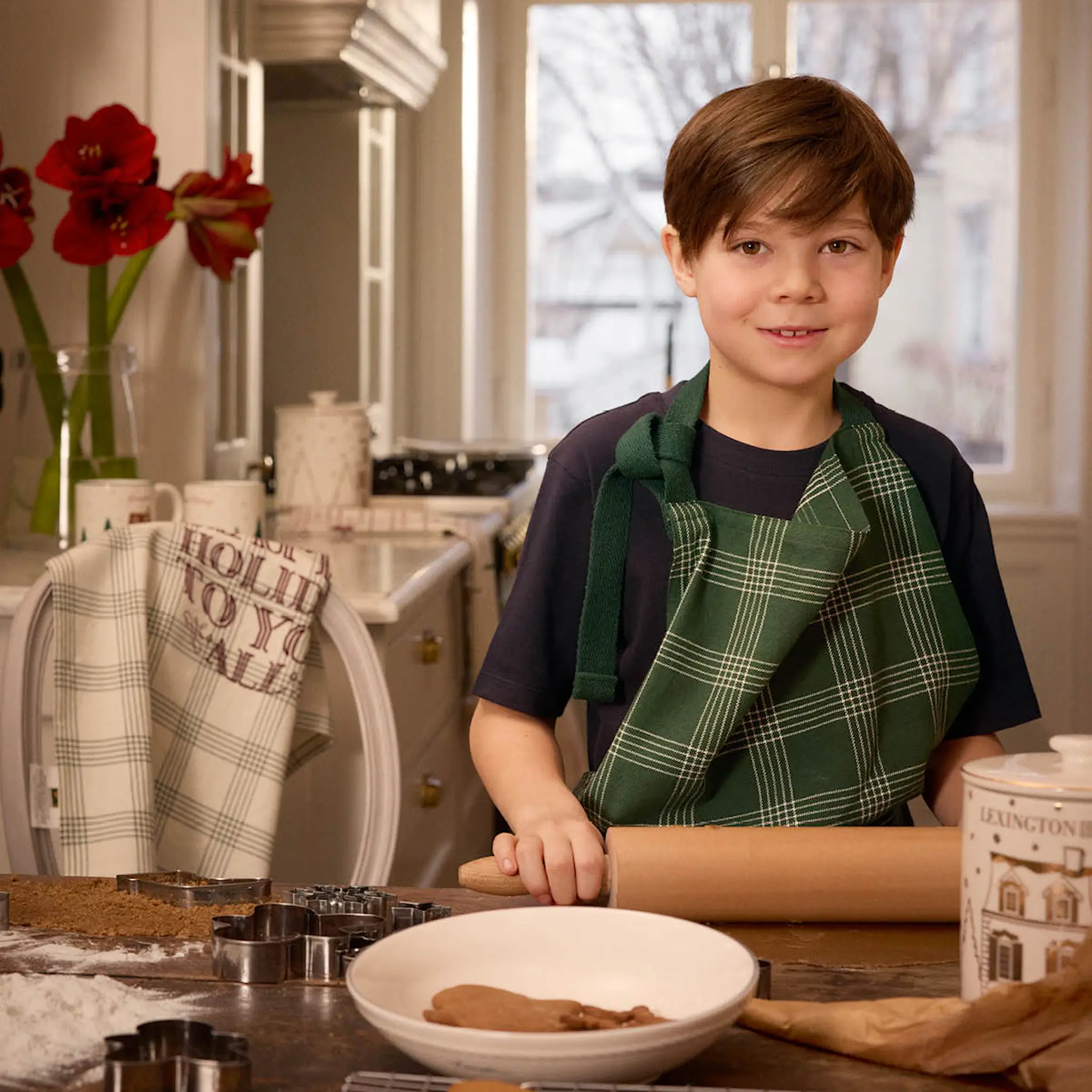 Lexington Förkläde linne/bomull rutigt grön/vit