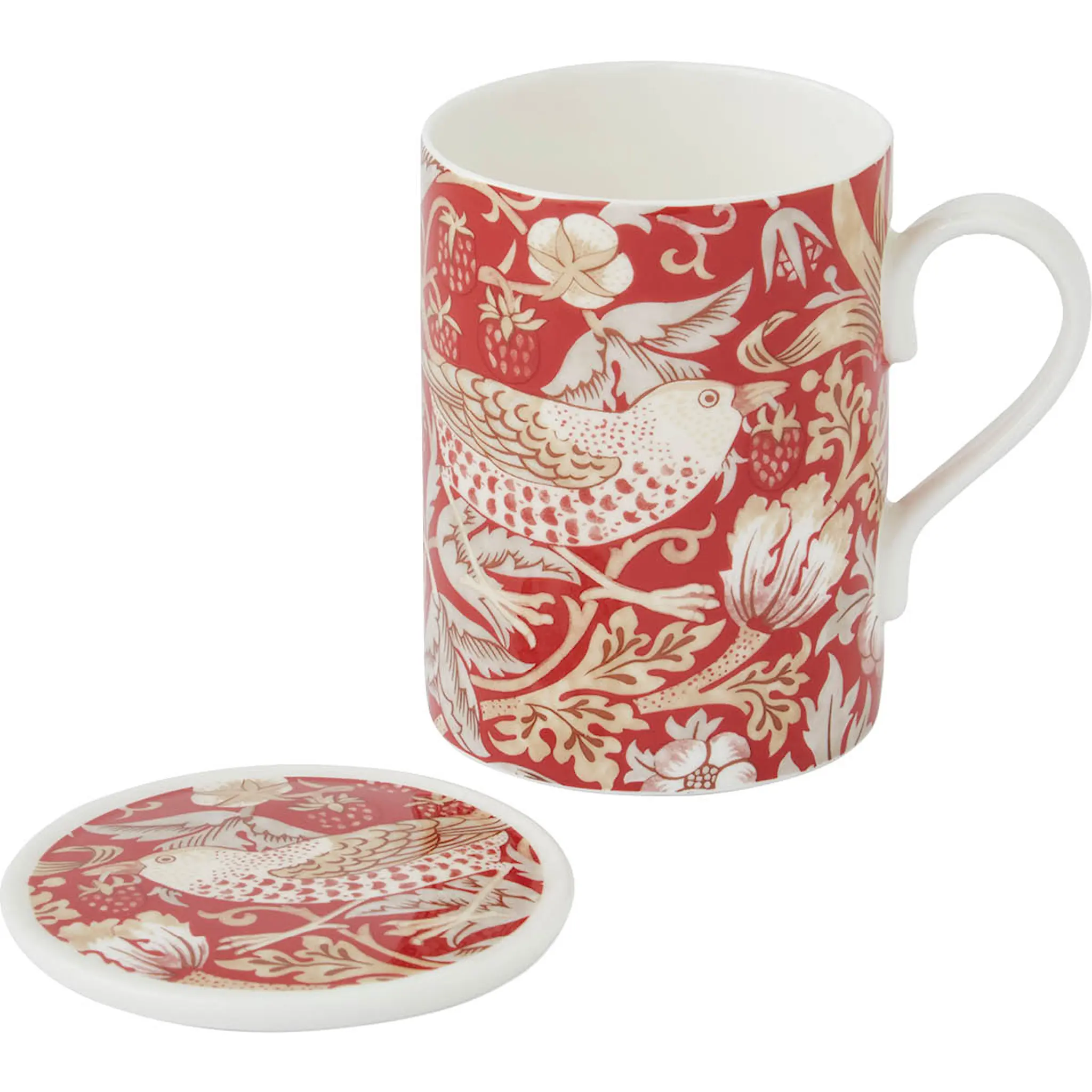 Spode Morris & Co mugg och underlägg Strawberry Thief Indian Red