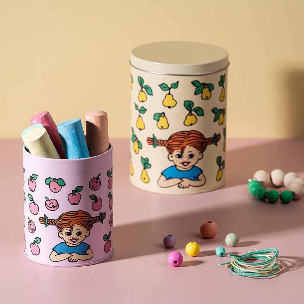 Muurla Peppi Pitkätossu Peltipurkki hedelmät 2 kpl Keltainen/Vaaleanpunainen