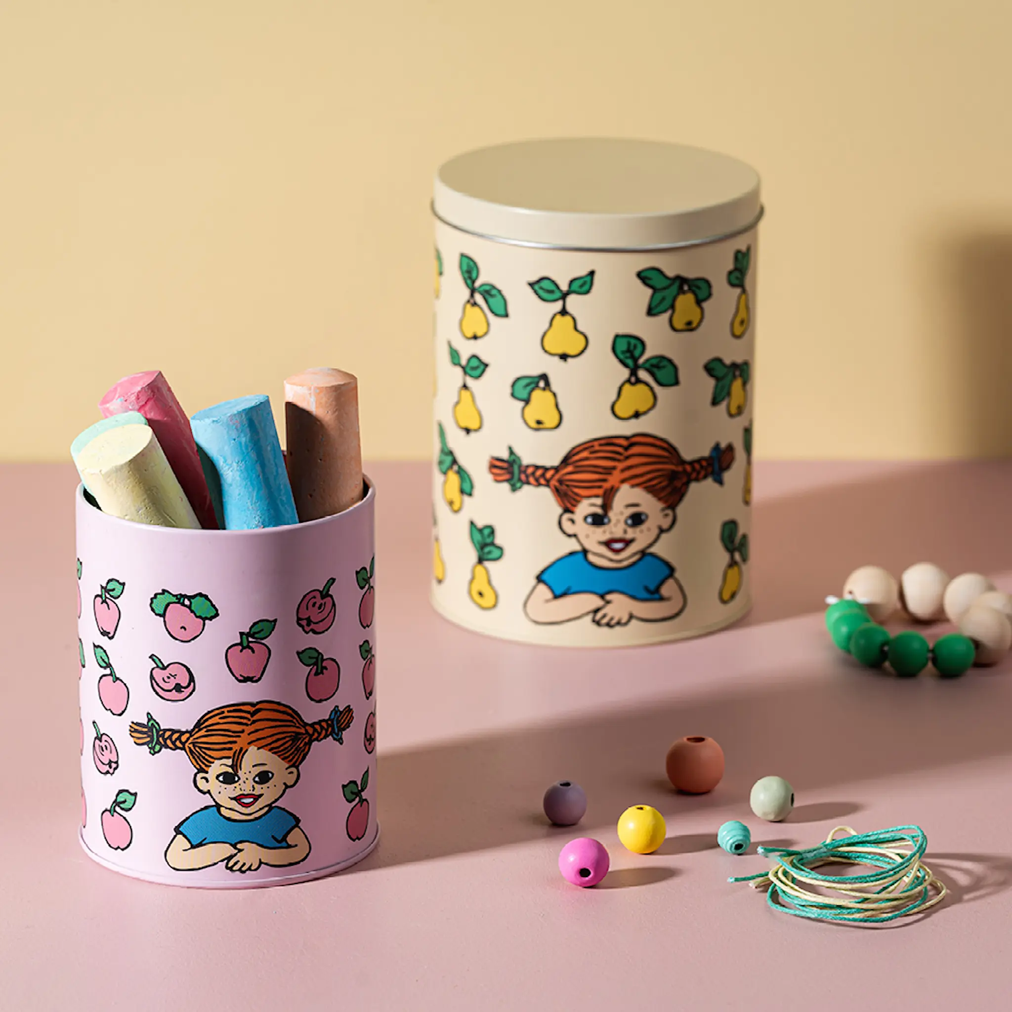Muurla Pippi plåtburk 2-pack frukter gul/rosa