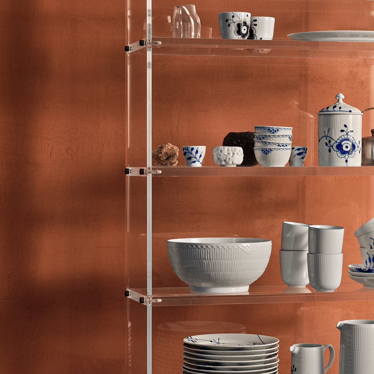 Royal Copenhagen Hvit Riflet Halvblonde skål 24 cm