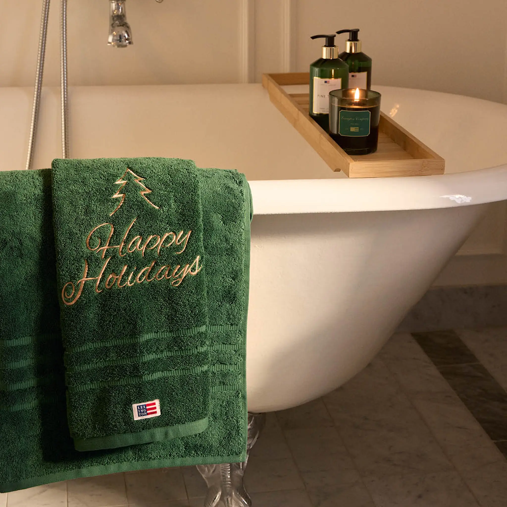 Lexington Original handduk Happy Holidays 50x70 cm juniper