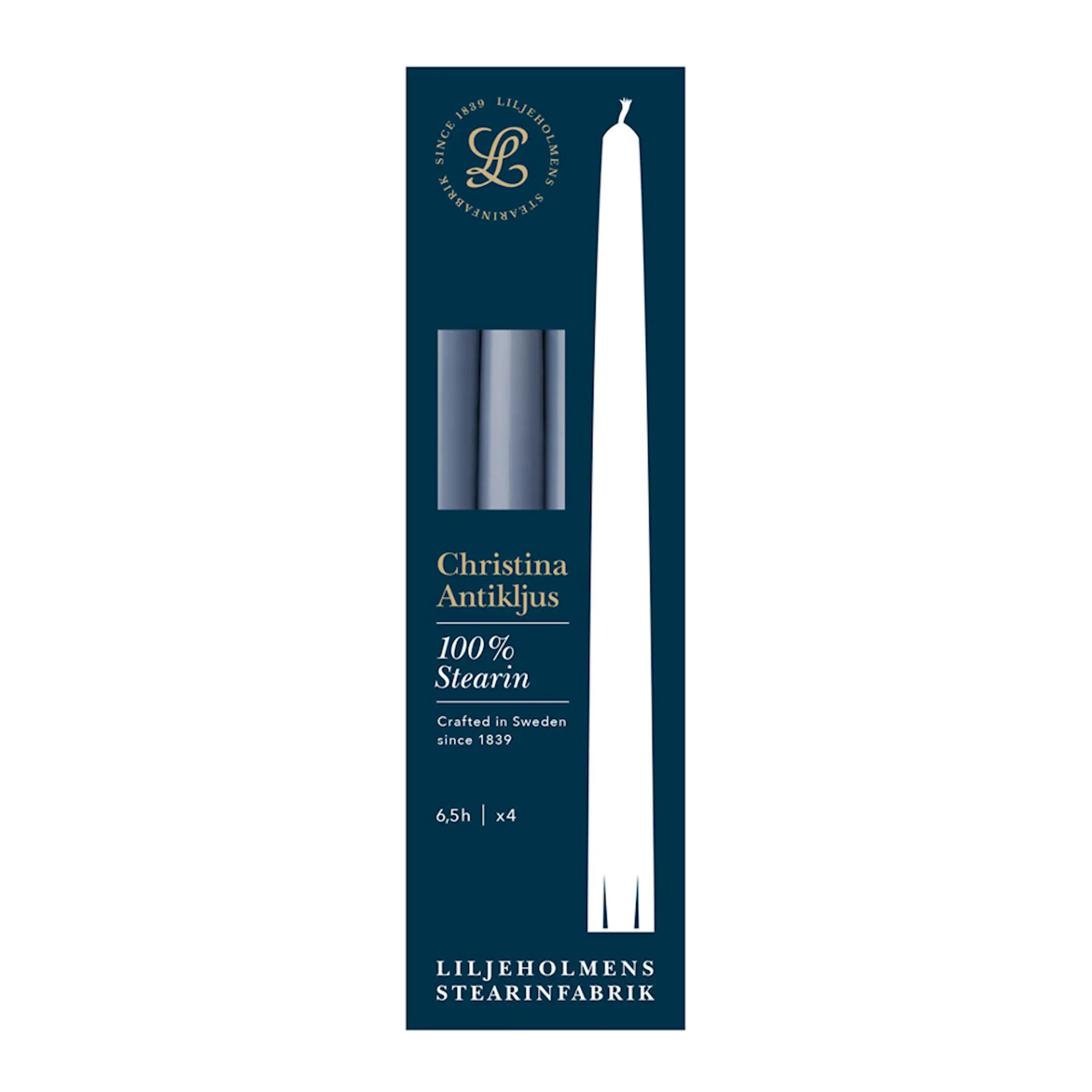 Liljeholmens Christina antikljus 26 cm 4-pack duvblå