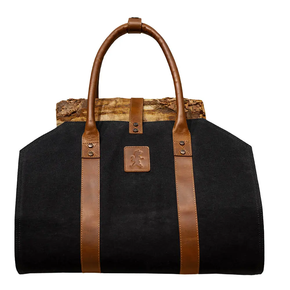 Canvas vedkurv 100×42 cm svart