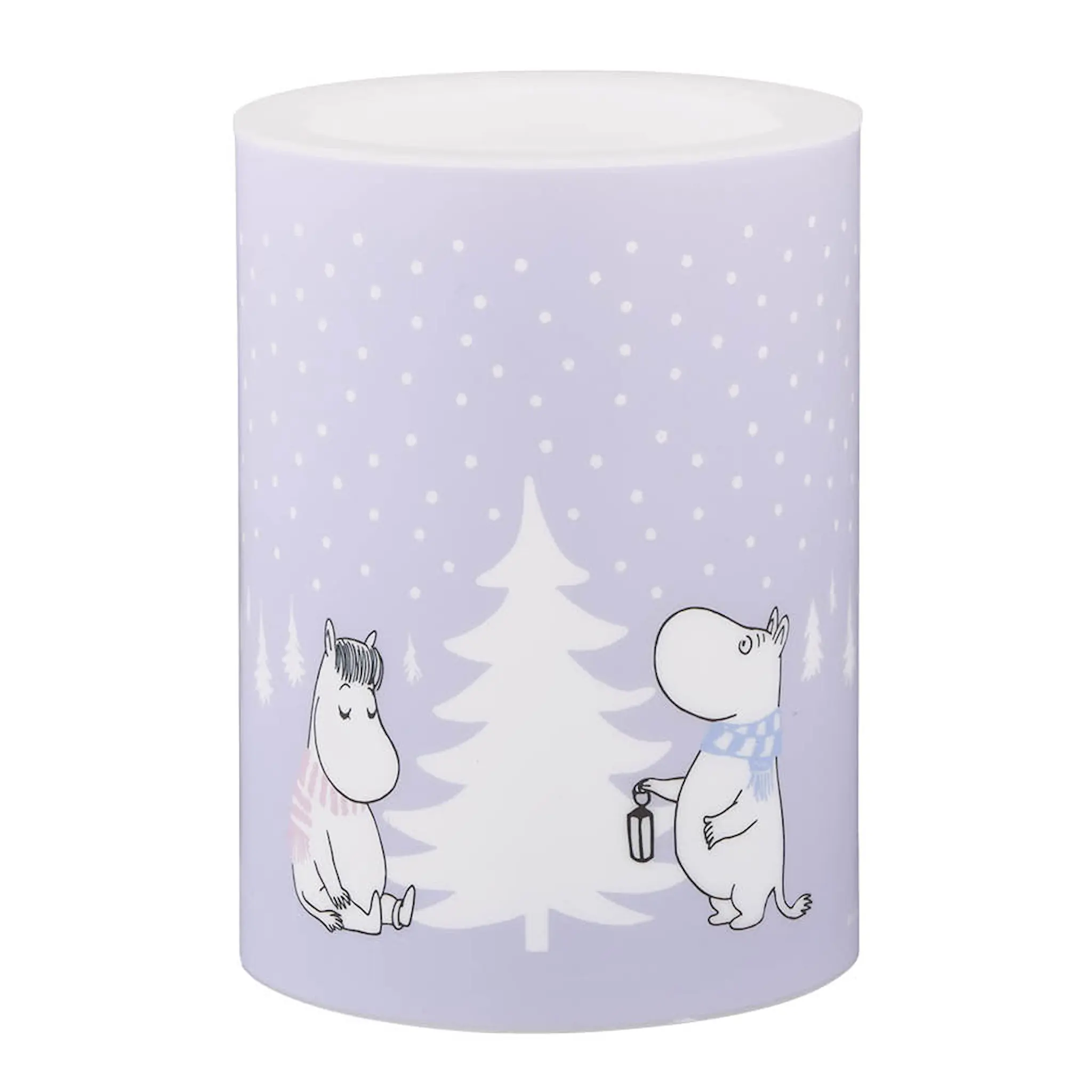 Muurla Mumin LED blockljus 10 cm Snöfall lila