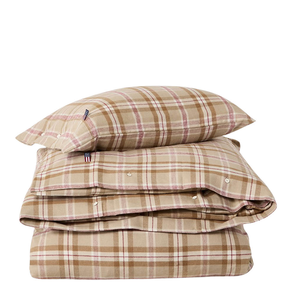 Lexington Påslakanset 150x210 cm bomullsflanell rutigt fudge/beige/fig