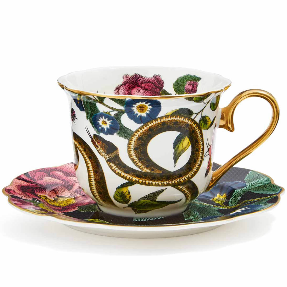 Spode - Creatures of Curiosity Teekuppi lautasella 25 cl Snake/Black