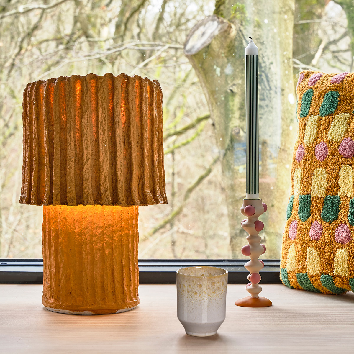 Villa Collection Styles lysestake m/ klumper 18 cm offwhite/rosa