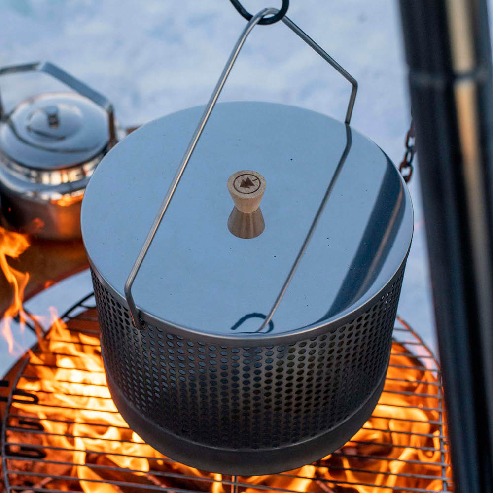 Espegard Popcorngryta för tillagning över eld 10 L rostfritt stål