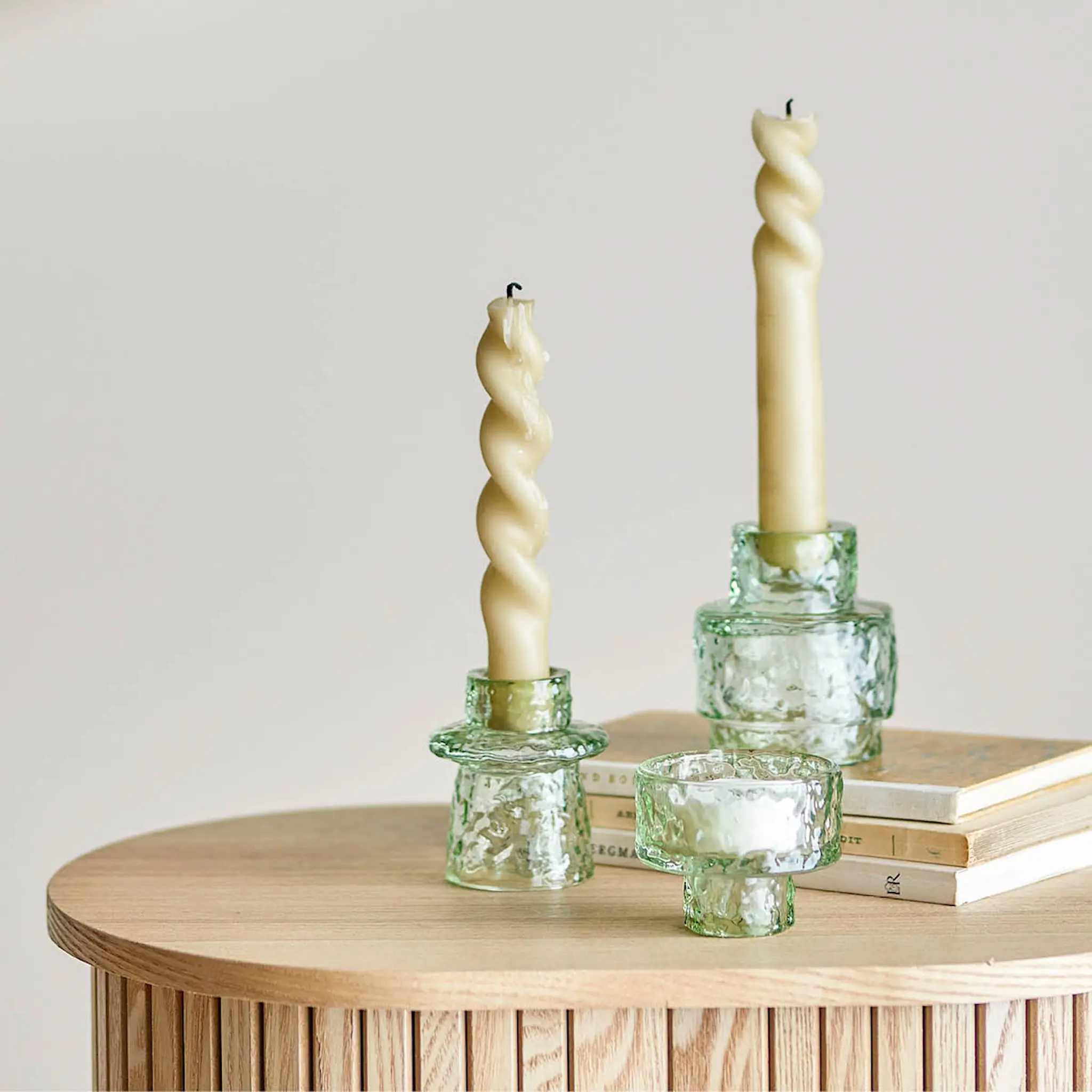 Bloomingville Delphia lysestake i glass 3 stk grønn