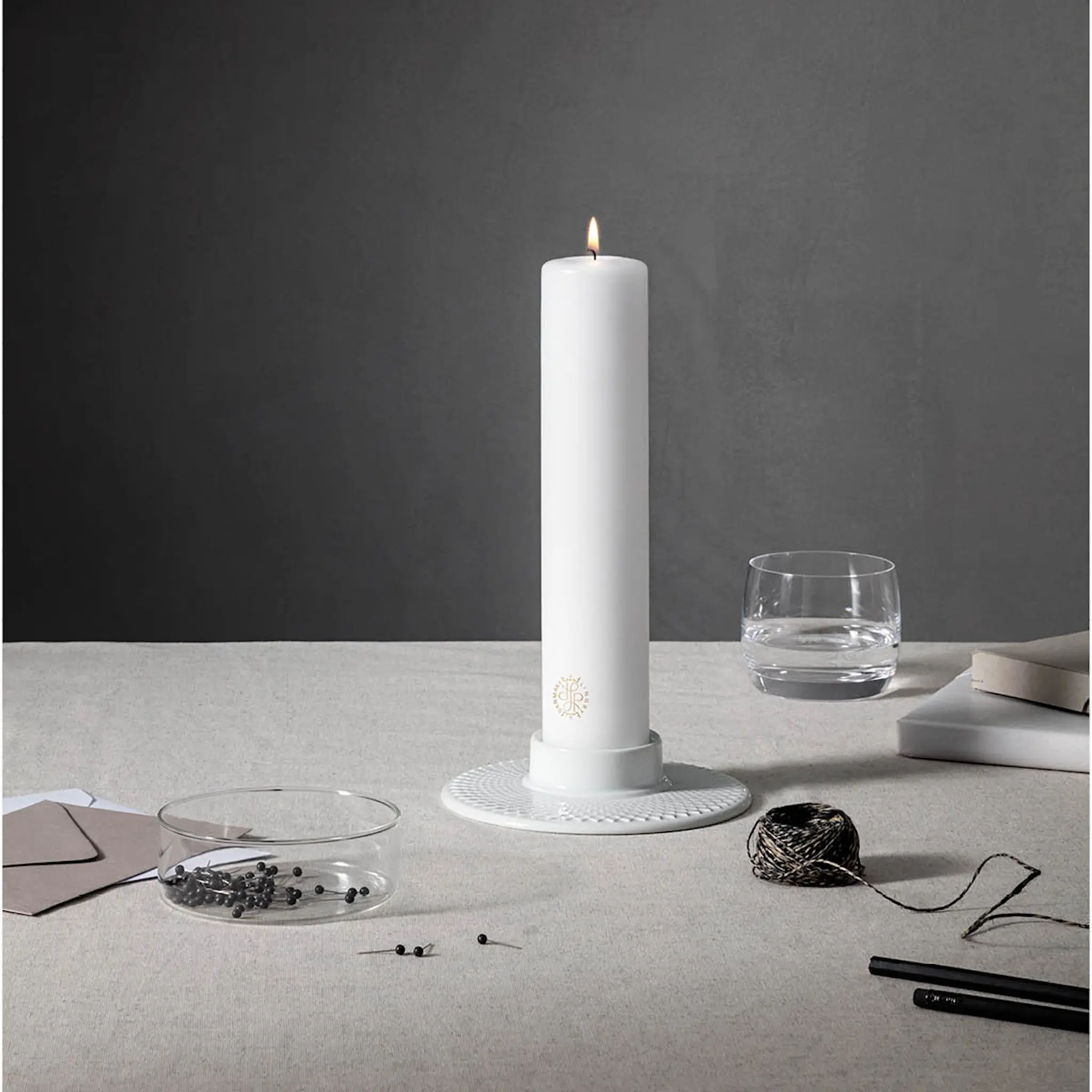 Lyngby Porcelæn Rhombe Blockljusstake 14,5 cm Vit