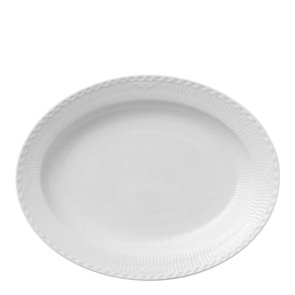 White Fluted Half Lace Tarjoiluastia soikea 36 cm