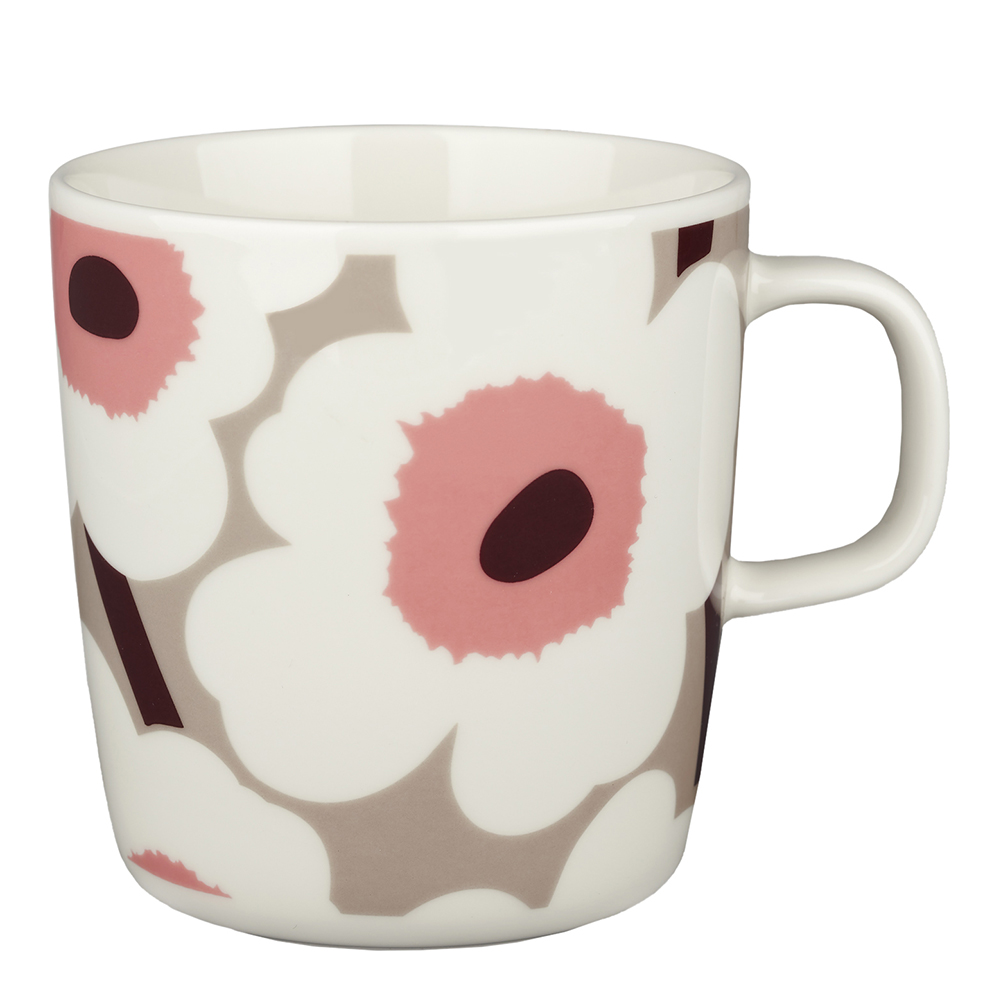 Marimekko Oiva Unikko mugg 40 cl vit/beige/puderrosa/vinröd
