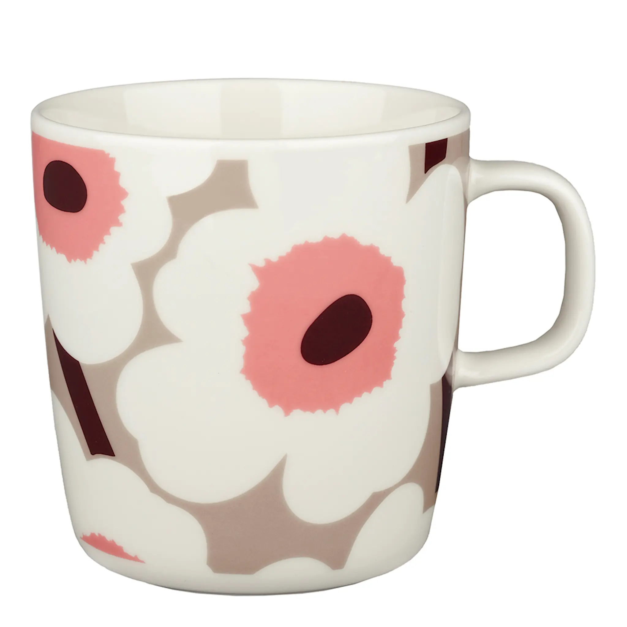 Marimekko Oiva Unikko mugg 40 cl vit/beige/puderrosa/vinröd