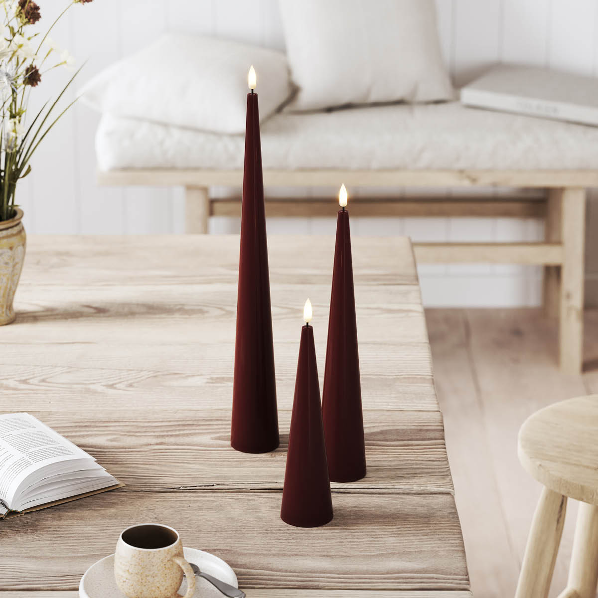 DeluxeHomeart LED konljus 5 x 38 cm bordeaux