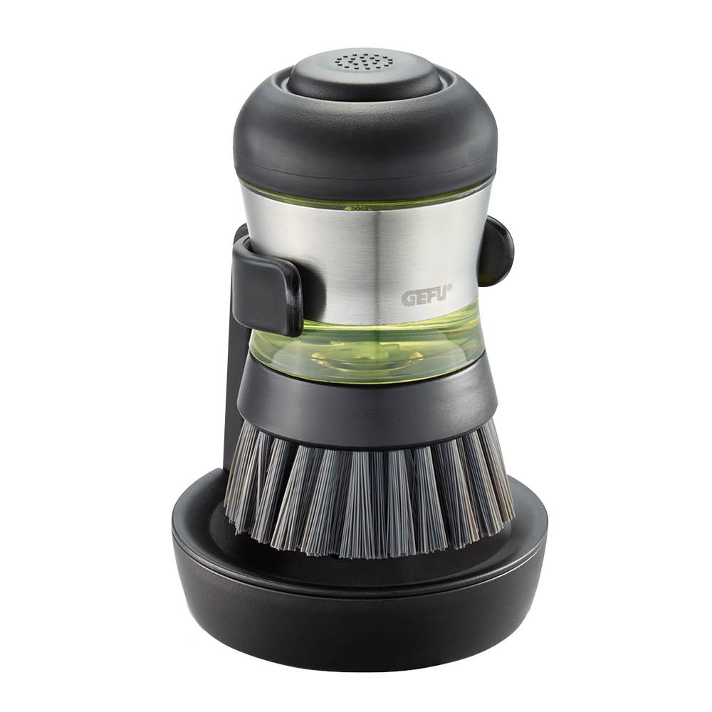 Gefu Swift oppvaskbørste med dispenser 50 ml og holder svart