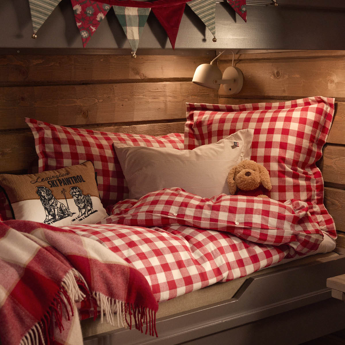 Lexington Örngott flanell 50x60 cm rutig röd/ljusbeige