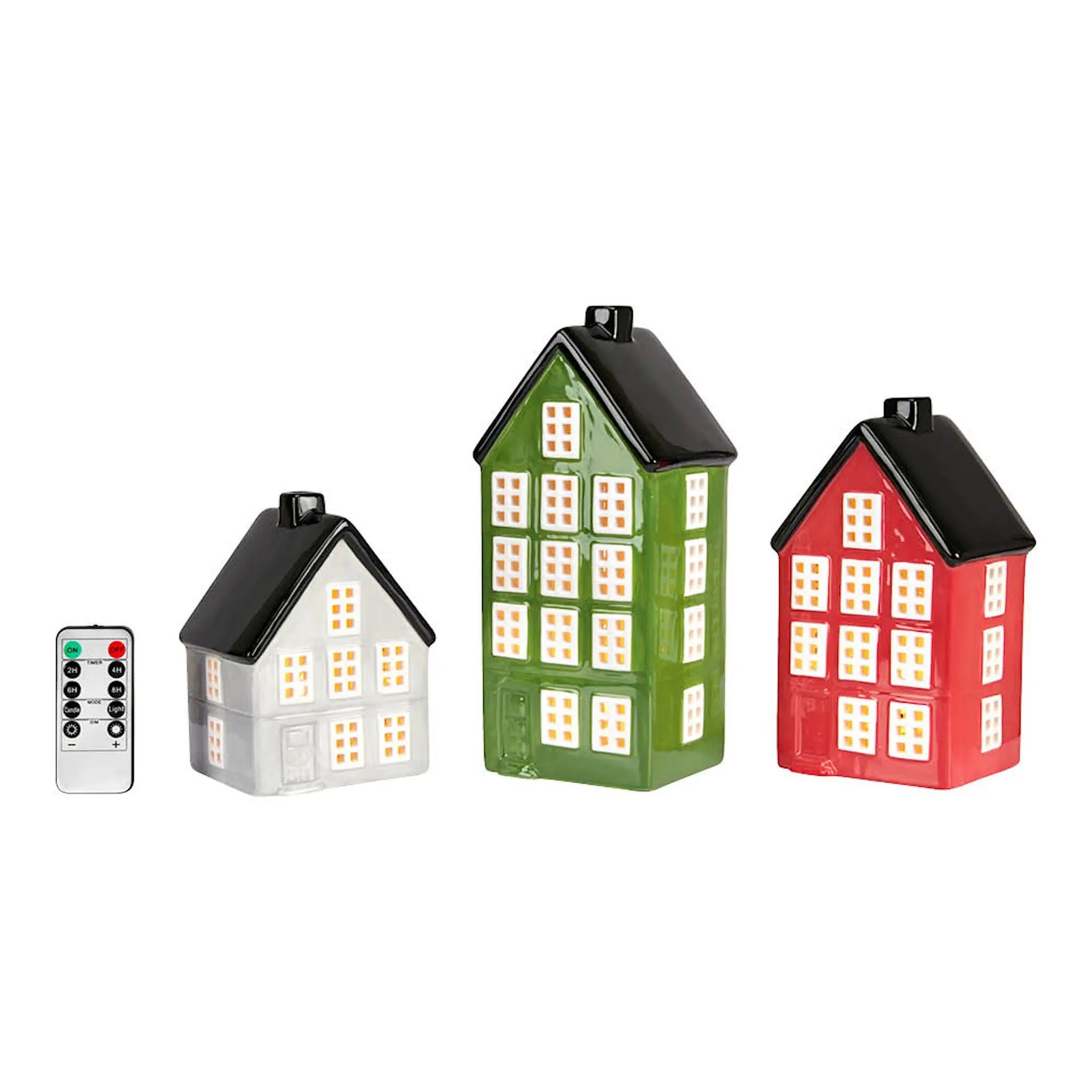 Markslöjd Portree keramikhus LED 3 delar vit/röd/grön