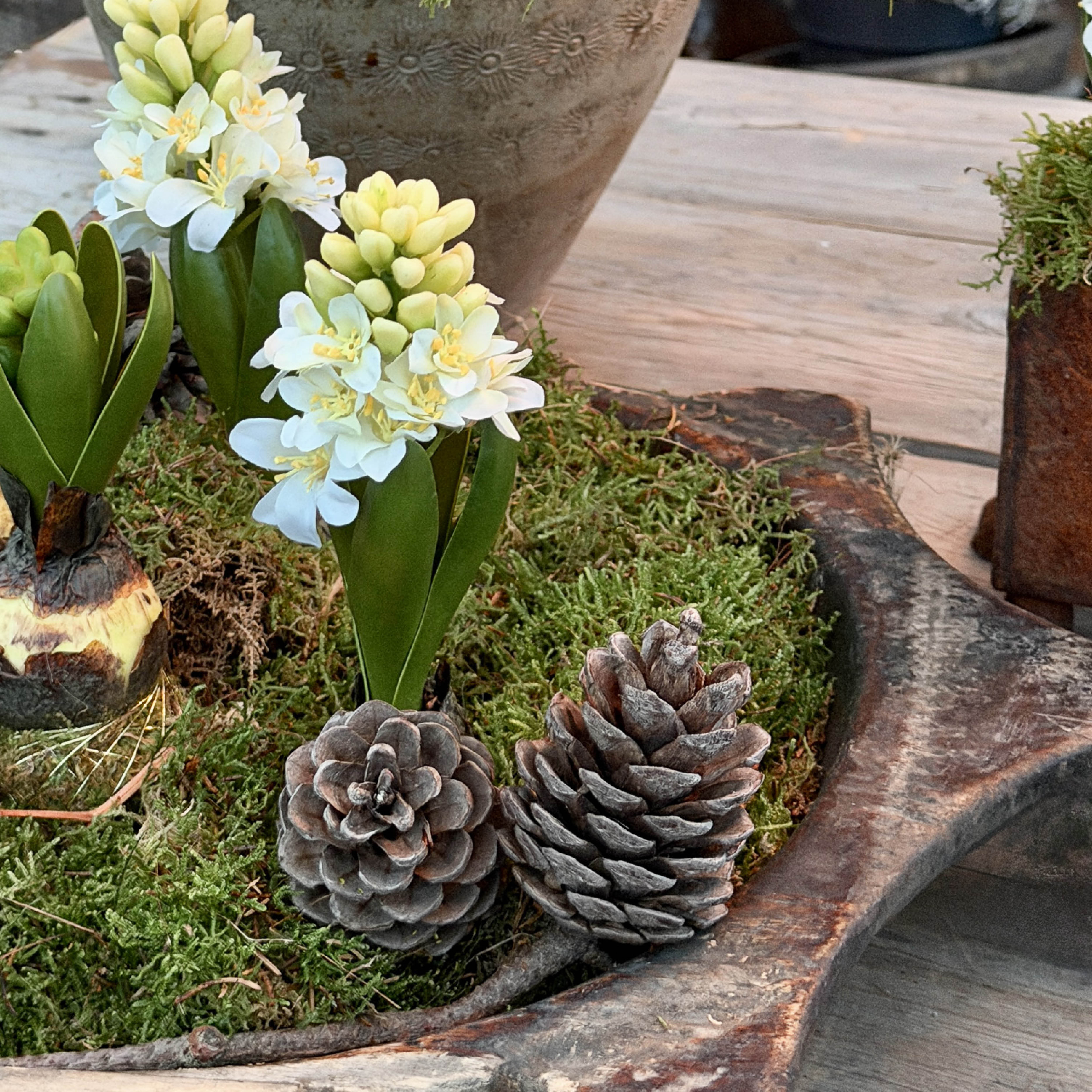 Mr Plant Hyasint med løk kunstig potteplante 20 cm hvit