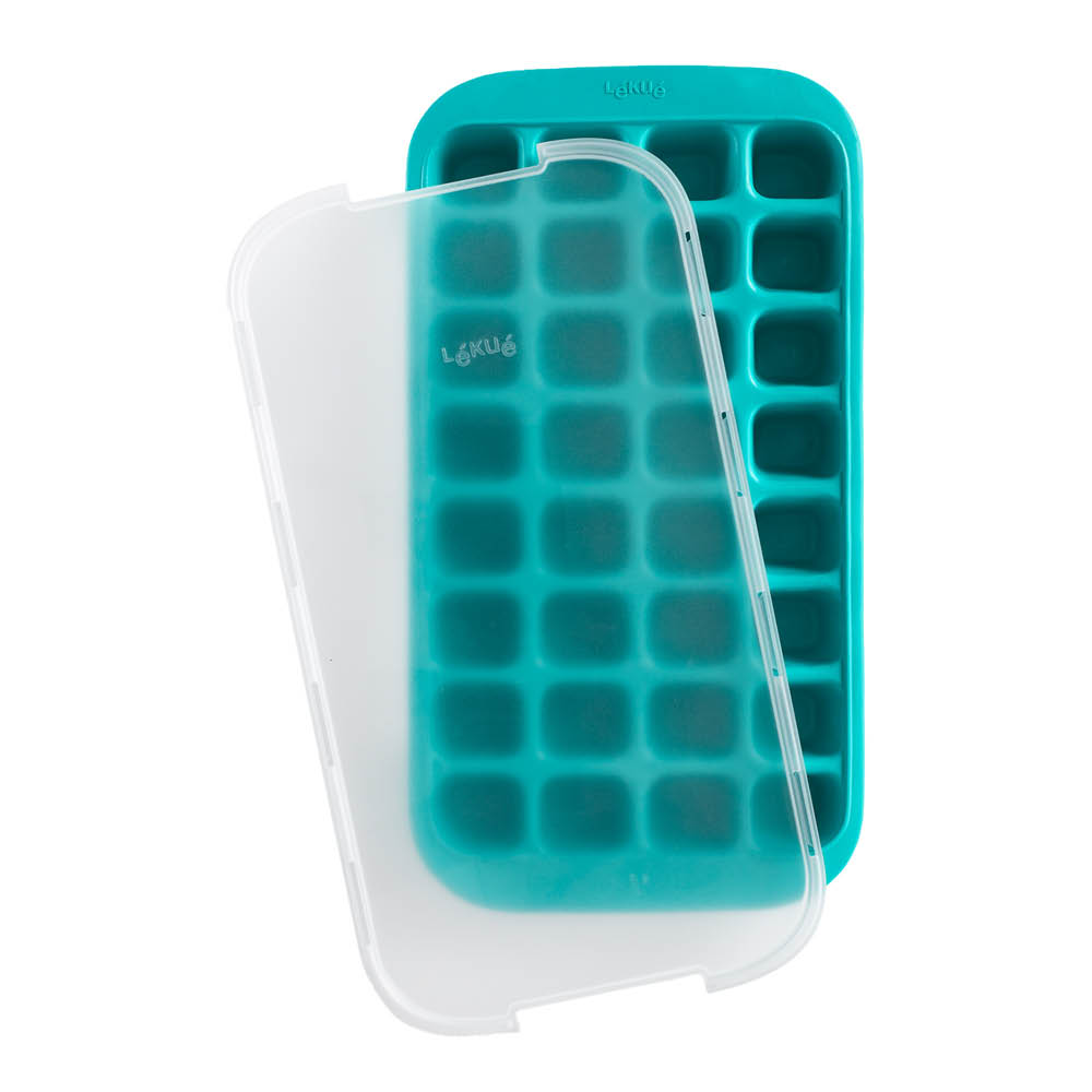 Lékué Isform med lock för 32 isbitar turkos
