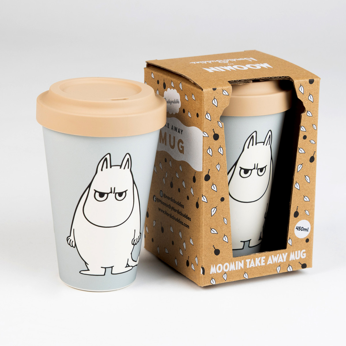 Nordicbuddies Mumin take away mugg 45 cl Mumintrollet arg grå