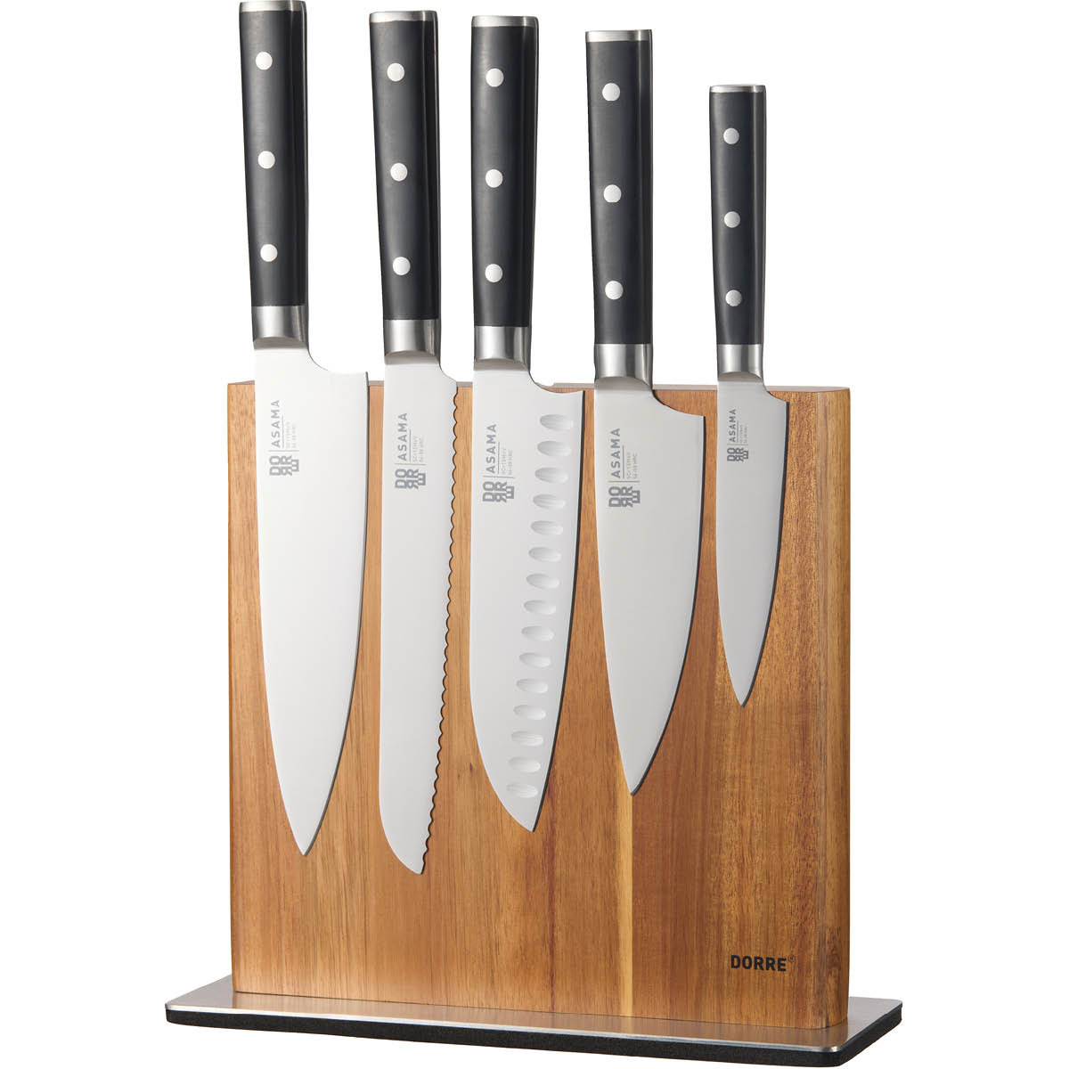 Dorre Kira knivstativ med magnet 25x10 cm akasie/rustfritt stål
