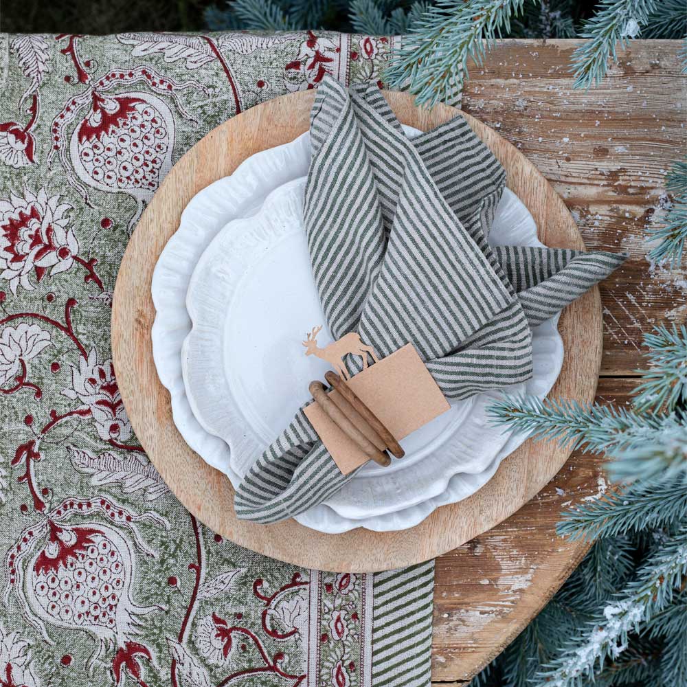 Chamois Pomegranate Pellava pöytäliina 150x350 cm Vihreä/Valkoinen