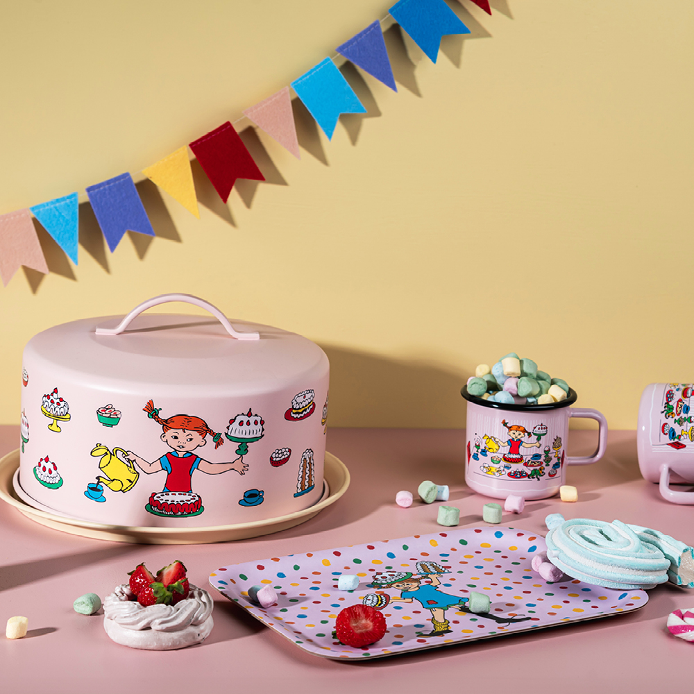 Muurla Pippi tårtfat med lock 28,5x12 cm födelsedag rosa