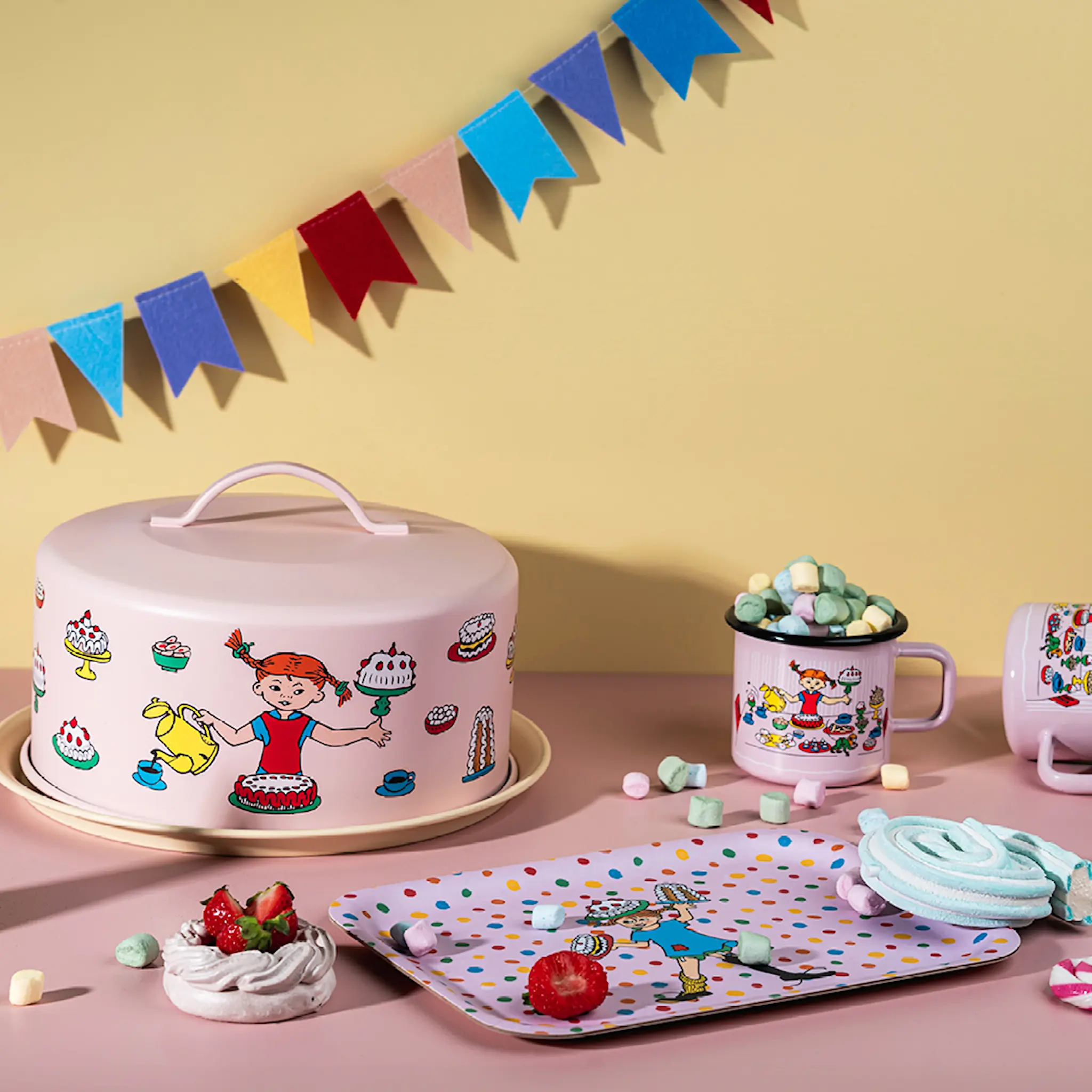 Muurla Pippi kakefat m/lokk 28,5x12 cm bursdag rosa