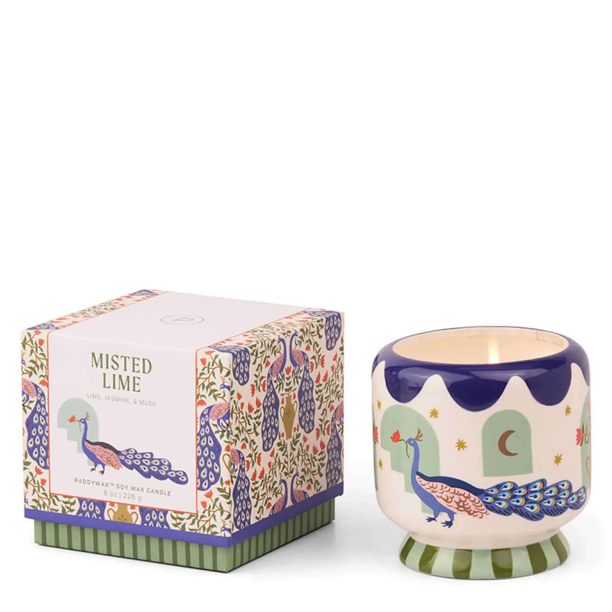 Paddywax Adopo doftljus misted lime 8,8 cm Peacock blå
