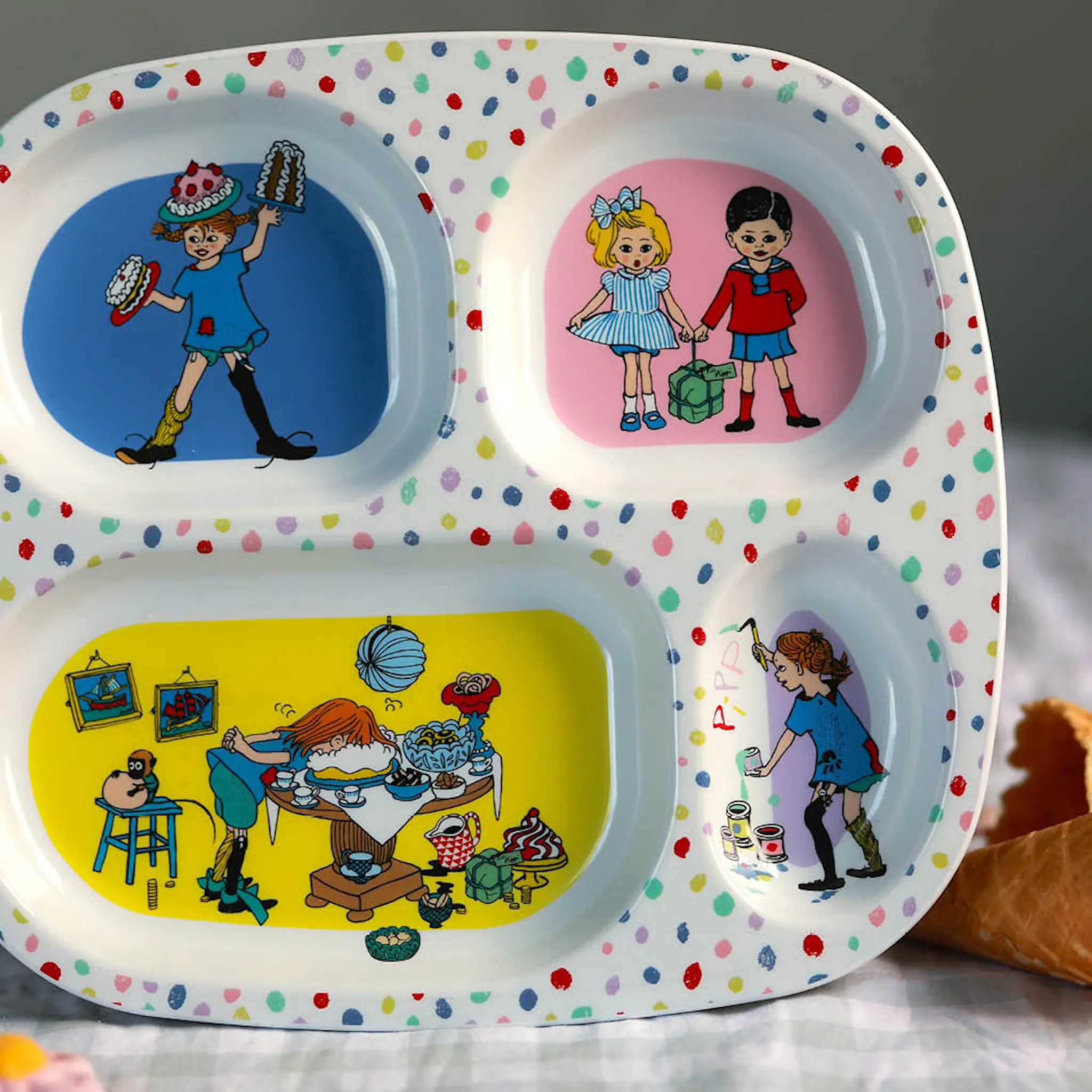 Rätt Start Pippi tallrik med 4 fack Födelsedag