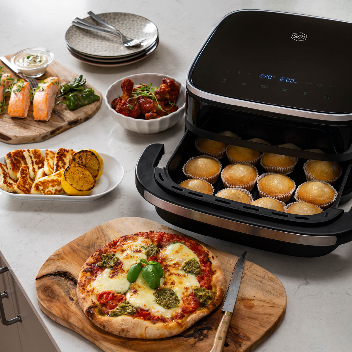 OBH Nordica Easy Fry XL Surface airfryer 31x31x19 cm musta