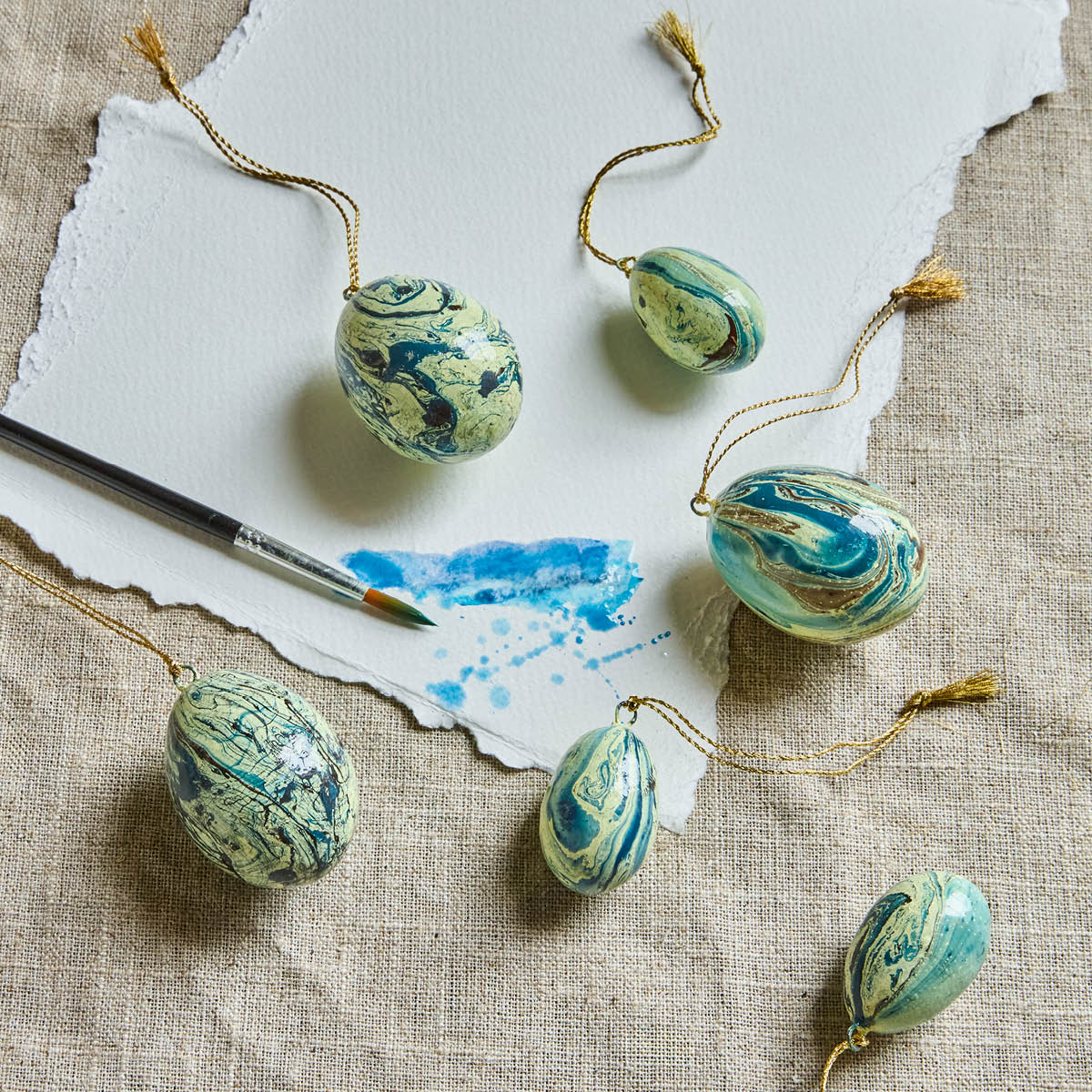 House Doctor Marble påskägg i trä 6-pack blå